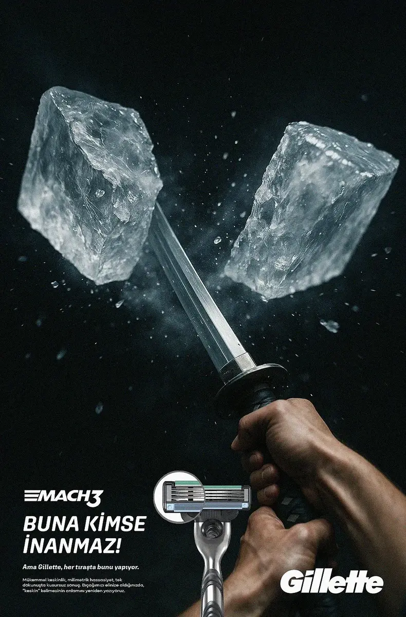 Gillette campaign blade cutting through ice